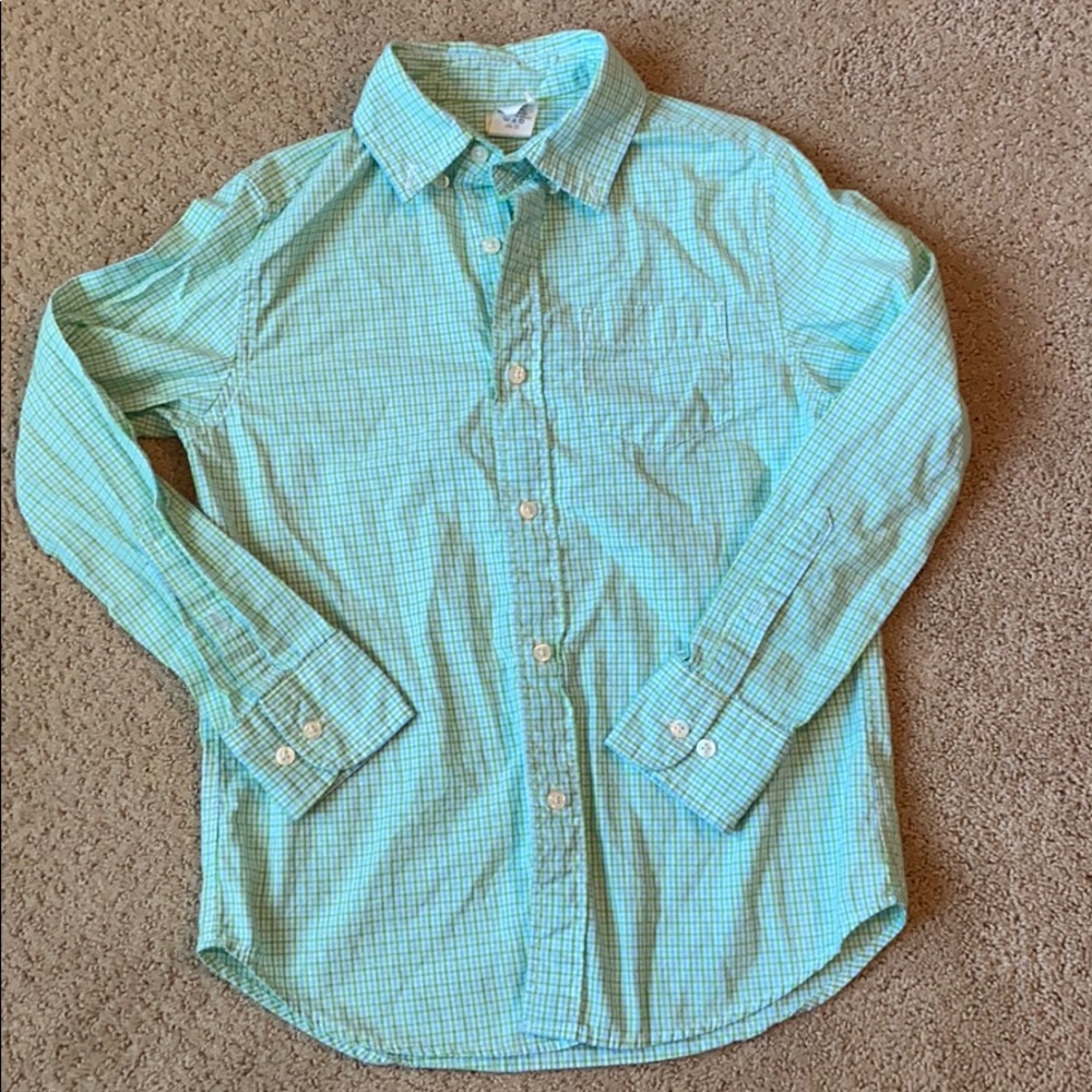 Crewcuts boy size 8 blue green button down shirt